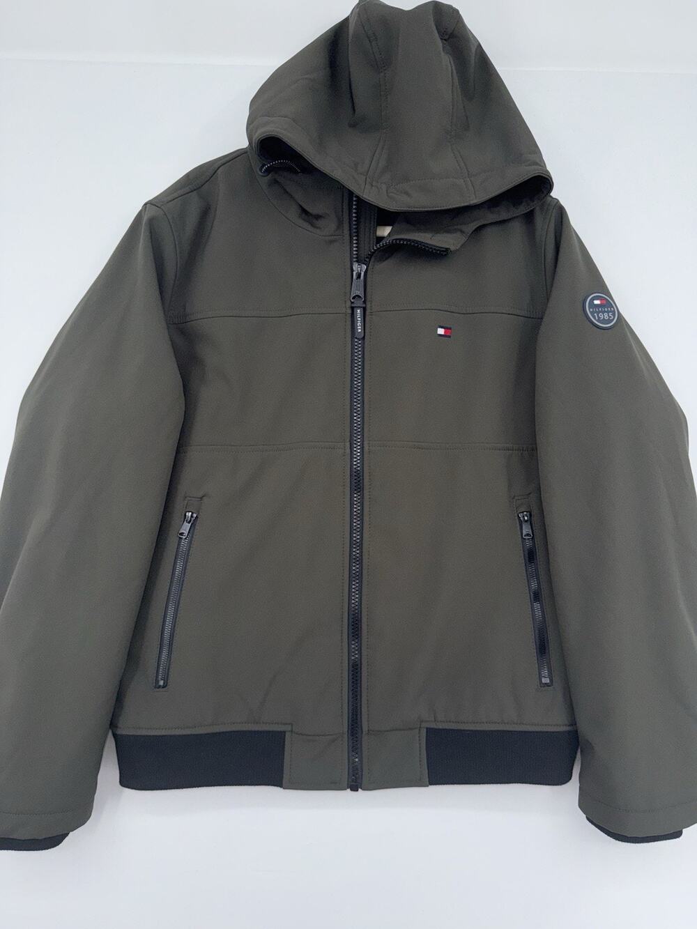 TOMMY HILFIGER SoftShell Bomber Jacket Coat with Hood Men's OLIVE LARGE